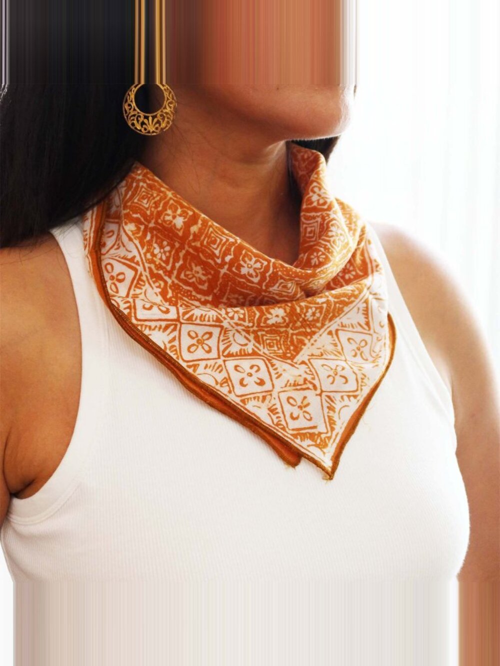 Hand Dyed Batik Bandana, 100% Soft Cotton, Mustard Yellow Kamboja